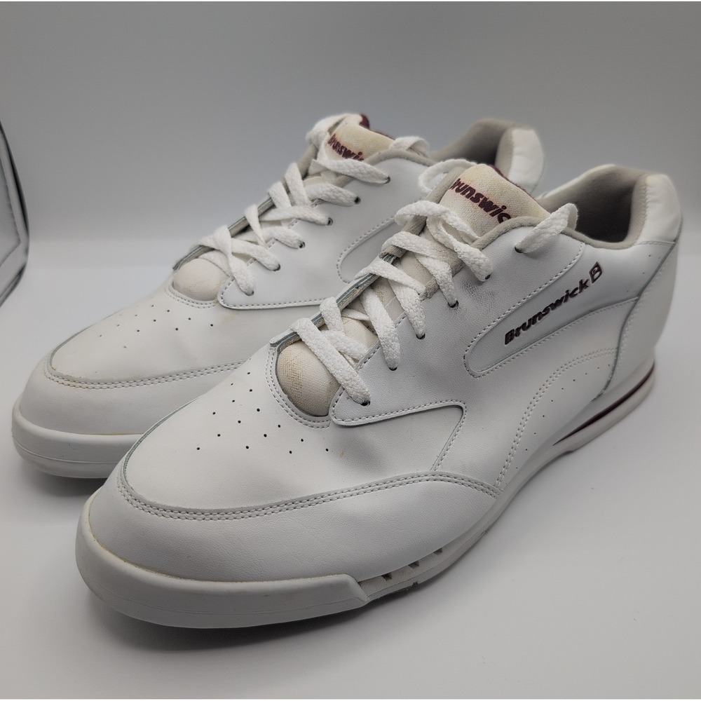 Brunswick Lancer White Burgundy Men Bowling Shoes Size 13 K100-4
